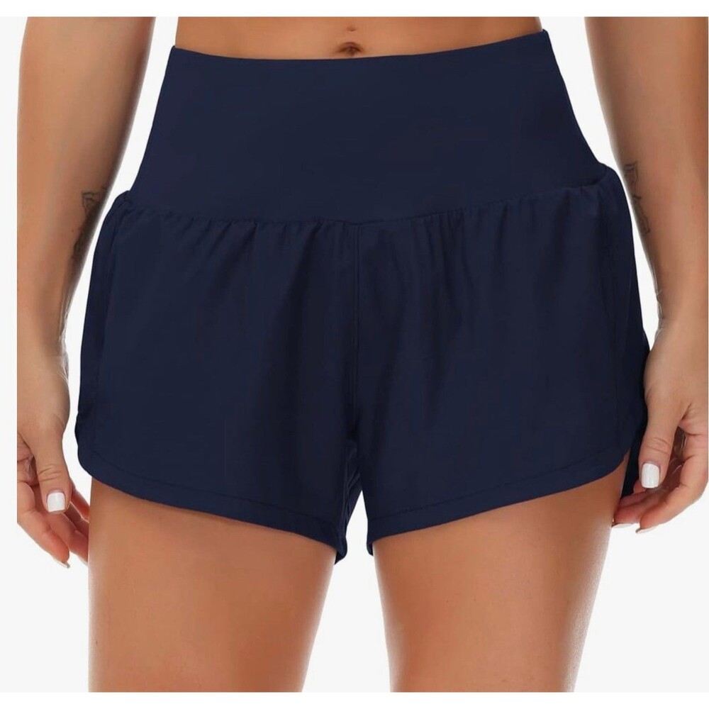 THE GYM PEOPLE High Waisted Running Shorts Navy Blue Size M New With Tag